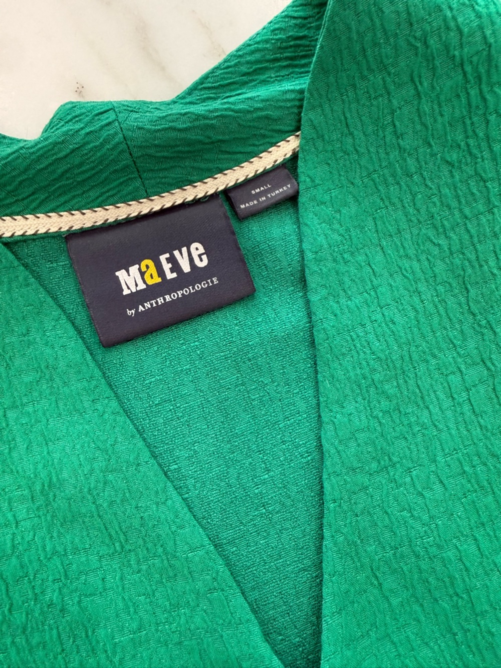 Anthropologie Maeve Emerald Green Textured V-Neck Top - Picture 2 of 2